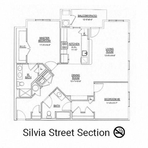 Floor plan for 2 beds, 2 baths, 1309 sqft